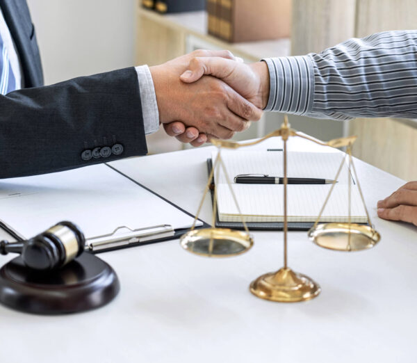 mediation professional and client shaking hands